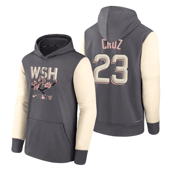 Men's Washington Nationals #23 Nelson Cruz 2022 Gray City Connect Cherry Blossom Print Hoodie